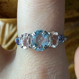 Natural Aquamarine Tanzanite Sterling Silver Ring Size 9 Discounted